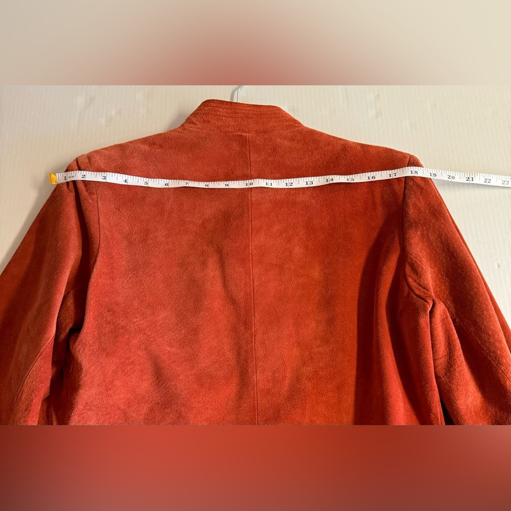 1970s Deerskin Trading Post 100% Suede open front Boho jacket in orange.Size 14 - Picture 9 of 9